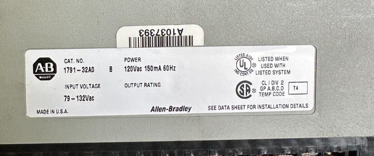 ALLEN BRADLEY 1791-32A0 /B BLOCK I/O MODULE 120Vac 150mA 1791-32AO 179132A0 *