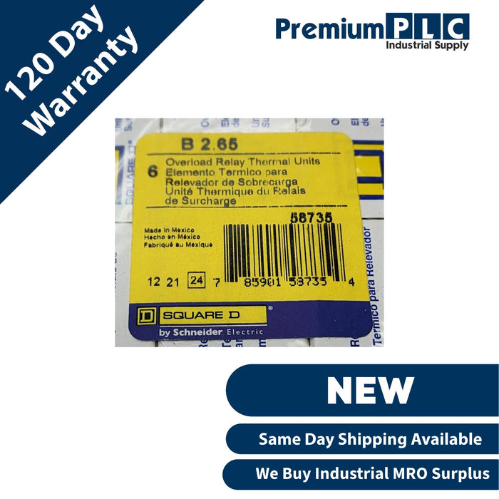 PACK OF 6 NEW SQUARE D B2.65 OVERLOAD RELAY THERMAL UNITS B265 TYPE B CLASS 20