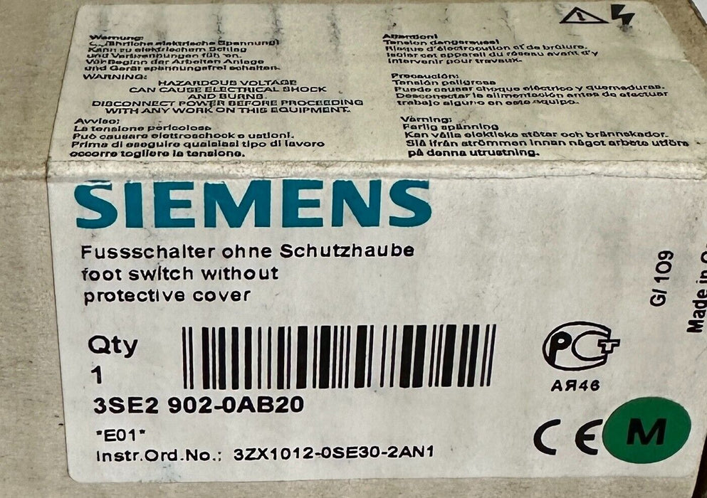 NEW SIEMENS 3SE2 902-0AB20 / 3SE29020AB20 FOOT SWITCH W/O PROTECTIVE COVER