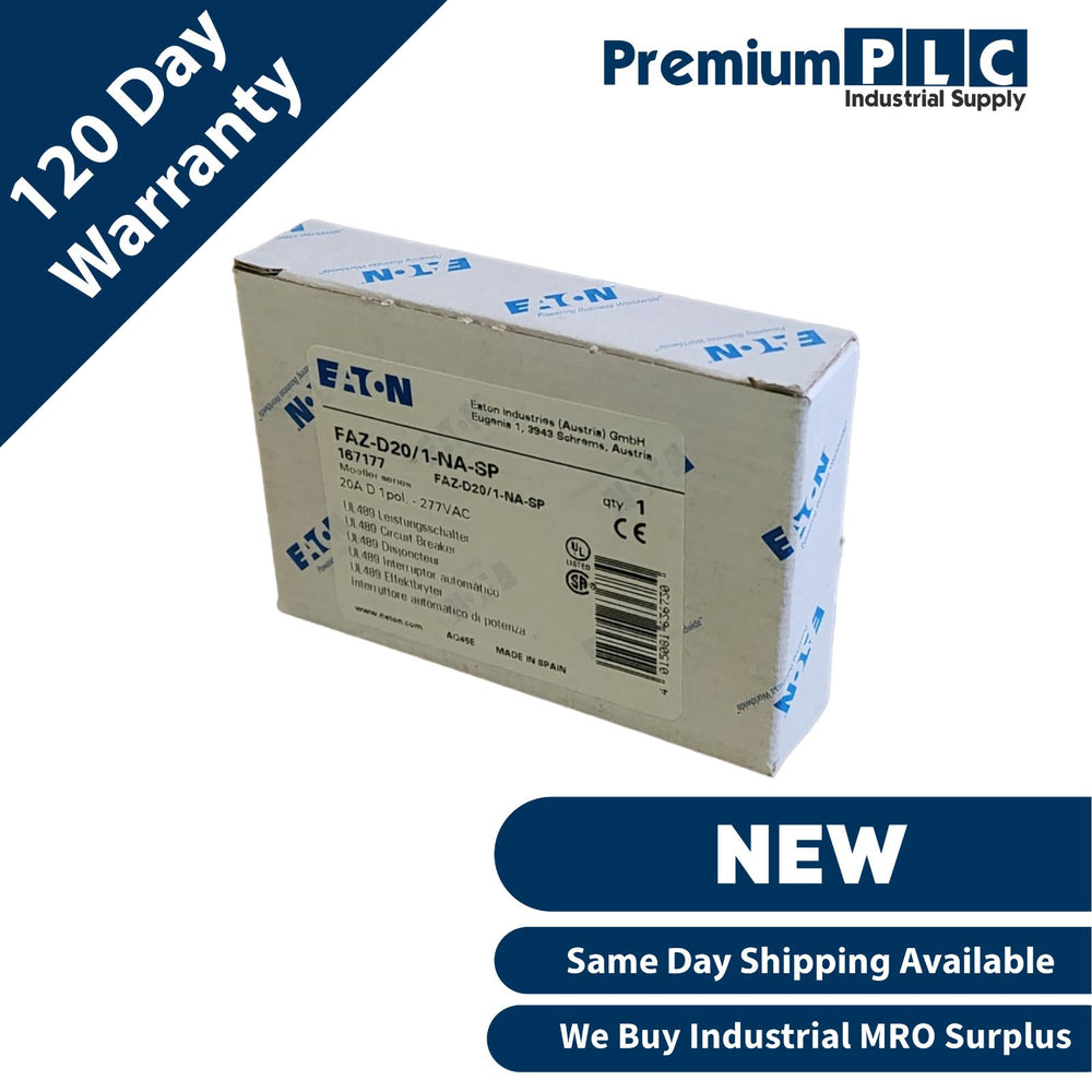 NEW GENUINE EATON FAZ-D20/1-NA-SP MINI CIRCUIT BREAKER 20A D 1P 277VAC 167177