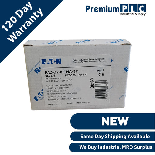 NEW GENUINE EATON FAZ-D20/1-NA-SP MINI CIRCUIT BREAKER 20A D 1P 277VAC 167177