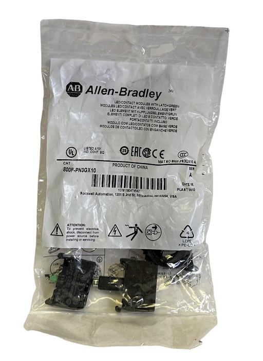NEW ALLEN BRADLEY 800F-PN3GX10 /A LED/CONTACT MODULES W/ LATCH GREEN 800FPN3GX10