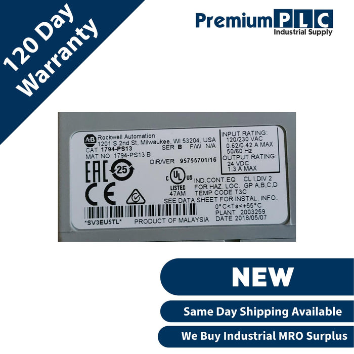 NEW ALLEN BRADLEY 1794-PS13 /B REV. B01 FLEX I/O POWER SUPPLY MODULE 1794PS13