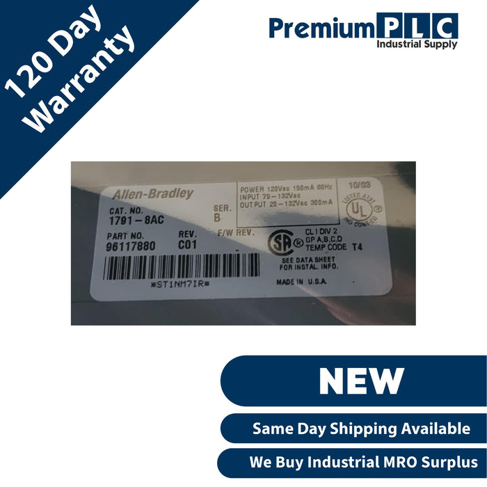 NEW ALLEN BRADLEY 1791-8AC /B AC BLOCK I/O MODULE 8IN/8OUT REV. C01 96117880