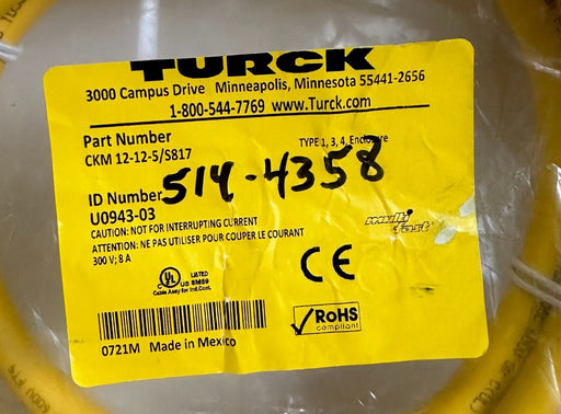 NEW TURCK CKM 12-12-5/S817 / CKM12125S817 M23 MULTI CORDSET 5M U0943-03 12-WIRE