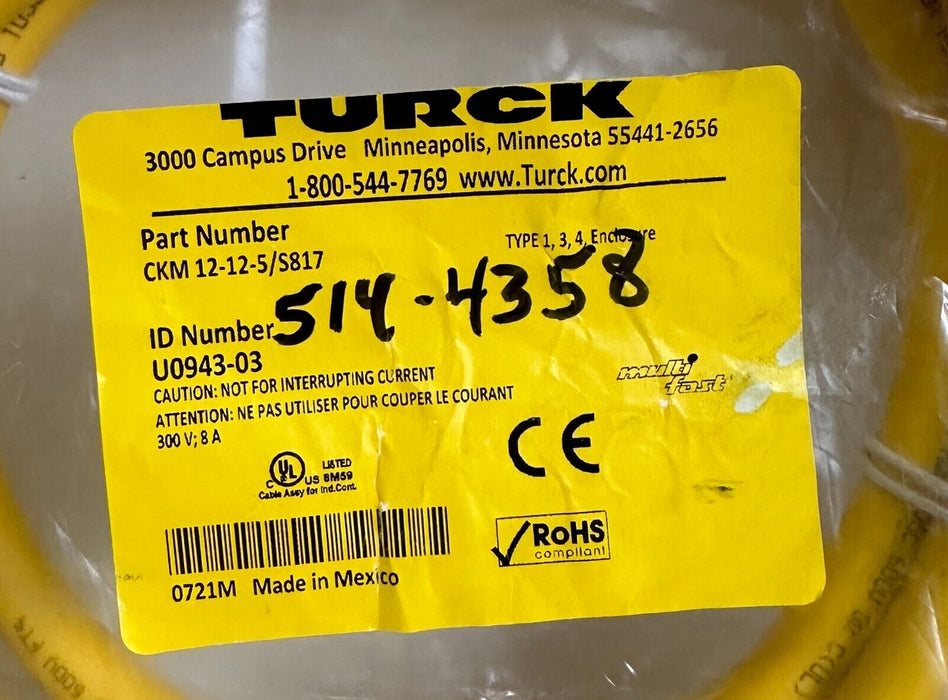 NEW TURCK CKM 12-12-5/S817 / CKM12125S817 M23 MULTI CORDSET 5M U0943-03 12-WIRE