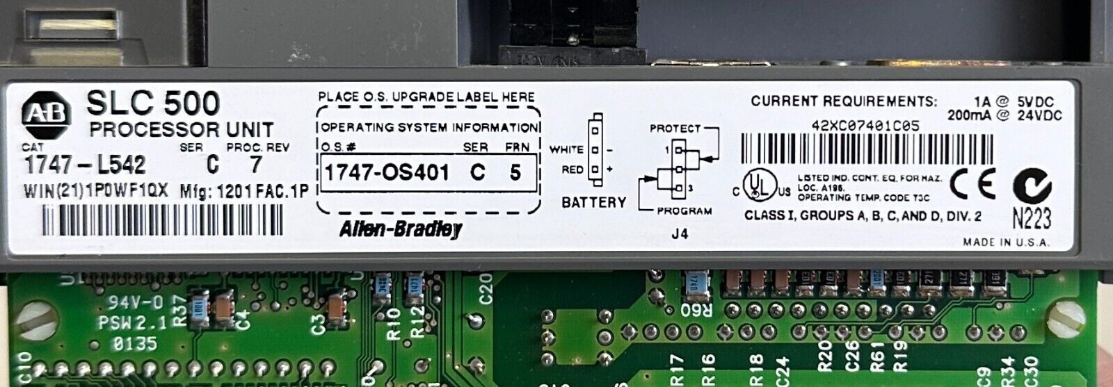 ALLEN BRADLEY 1747-L542 /C SLC 500 PROCESSOR MODULE 32K DH+ RS-232 1747L542