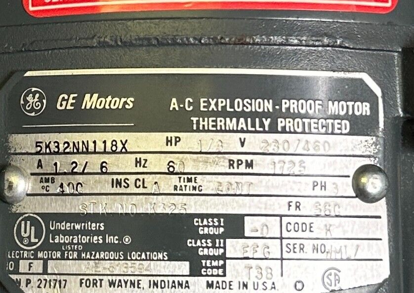 NEW GENERAL ELECTRIC 5K32NN118X EXPLOSION PROOF AC MOTOR 1/3HP 230/460V 60Hz