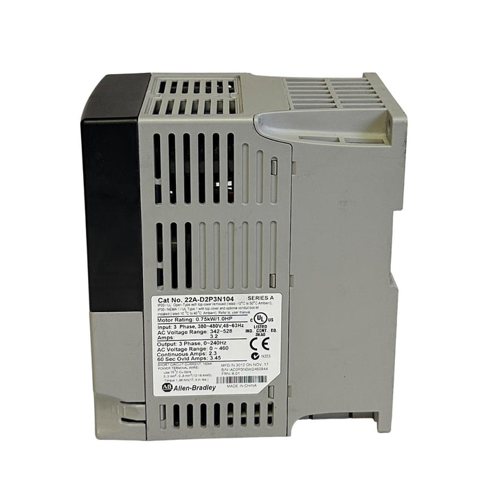 ALLEN BRADLEY 22A-D2P3N104 /A PowerFlex 4 AC DRIVE 0.75kW/1.0HP 22AD2P3N104