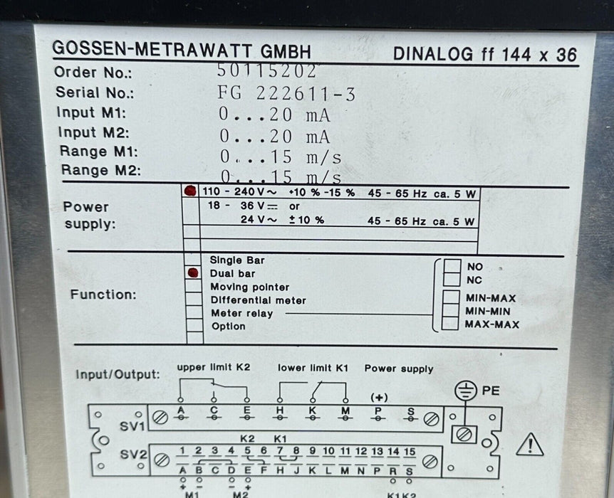 NEW GOSSEN-METRAWATT GMBH DINALOG ff 144 x 36 110-240V DUAL BAR MEASURING UNIT