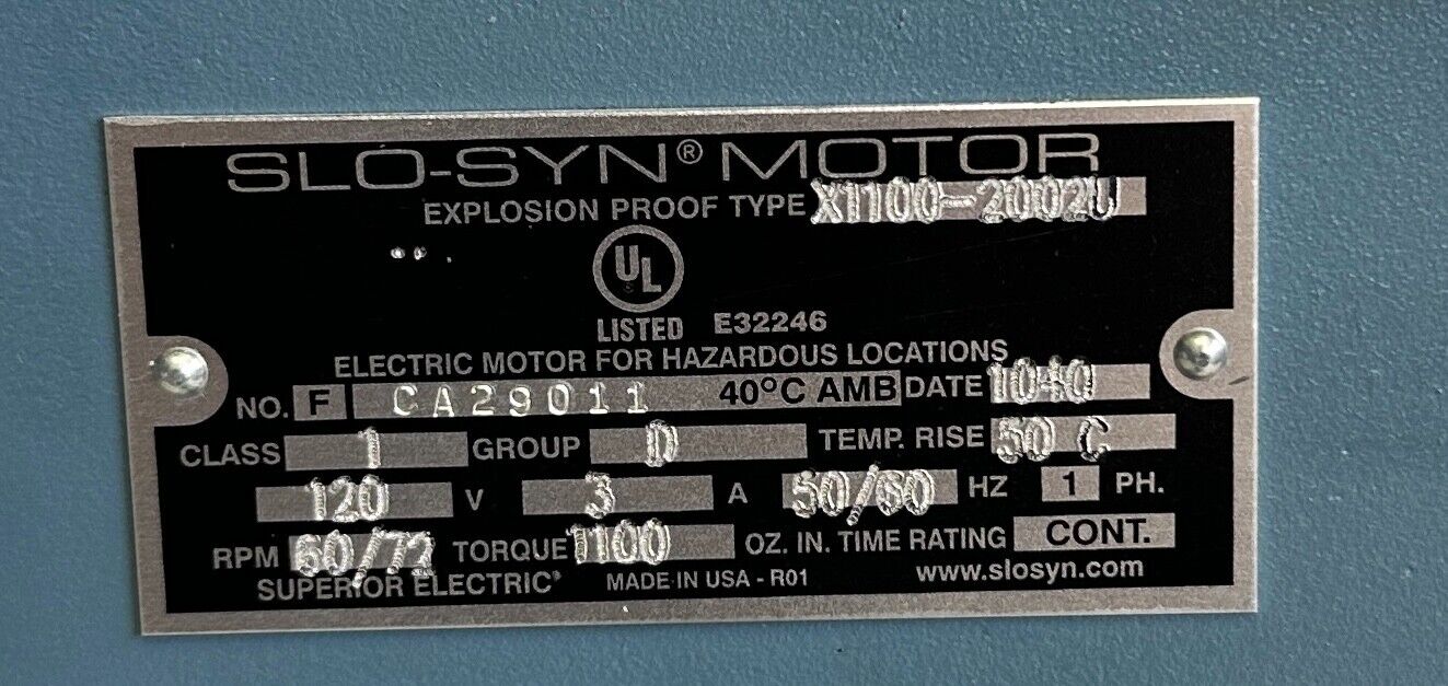 NEW SUPERIOR ELECTRIC X1100-2002U / X11002002U SLO-SYN EXPLOSION PROOF MOTOR 1PH