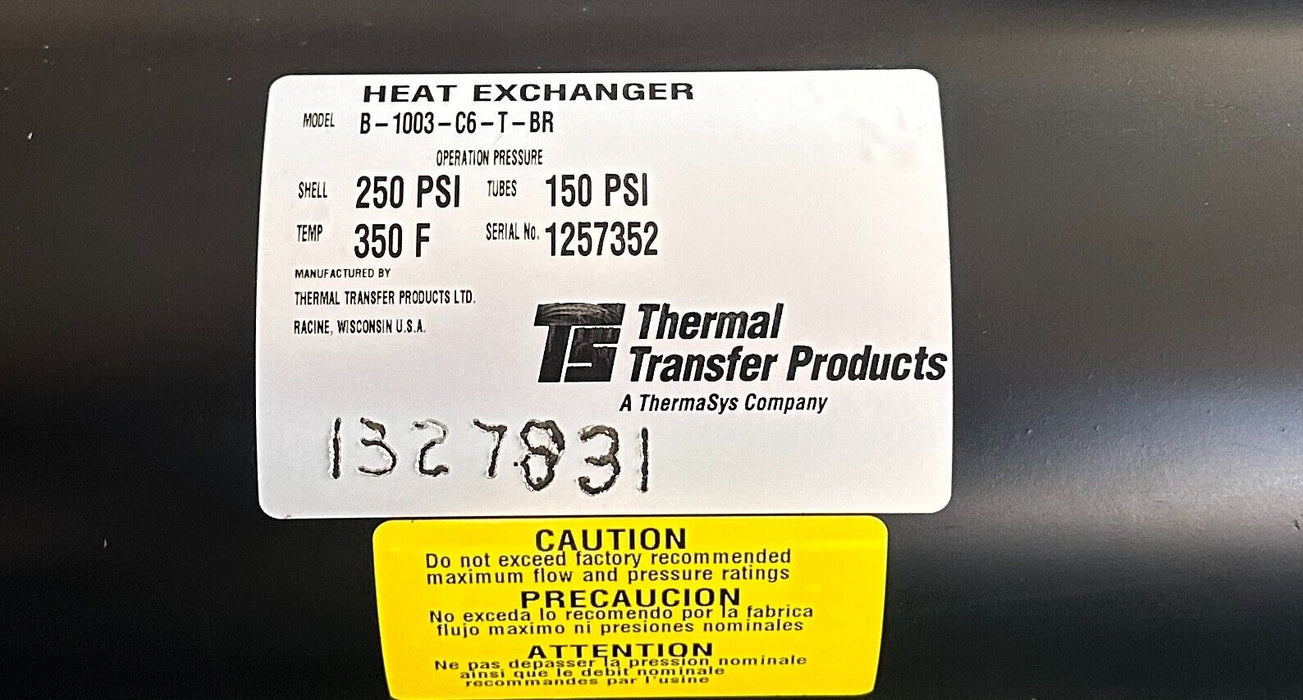 THERMAL TRANSFER PRODUCTS B-1003-C6-T-BR / B1003C6TBR HEAT EXCHANGER SHELL/TUBE