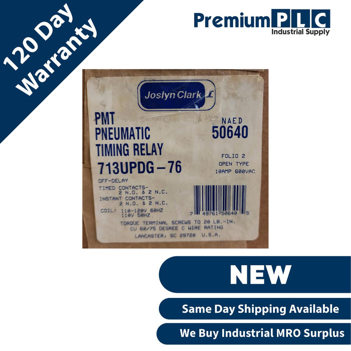 NEW JOSLYN CLARK 713UPDG-76 PMT PNEUMATIC TIMING RELAY 713UPDG76 COIL 120V