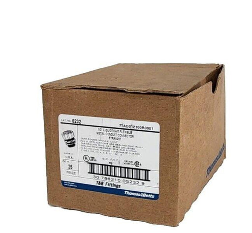 BOX OF 25 NEW THOMAS & BETTS 5232 1/2'' LIQUIDTIGHT FLEXIBLE CONDUIT CONNECTORS