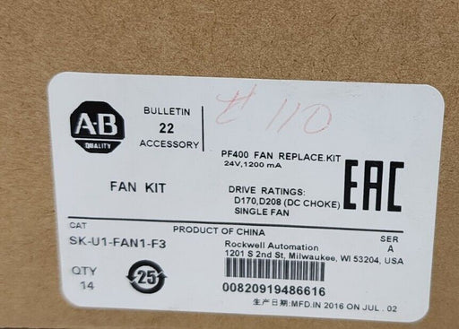 NIB ALLEN BRADLEY SK-U1-FAN1-F3 FAN KIT 24V, 1200mA SER. A