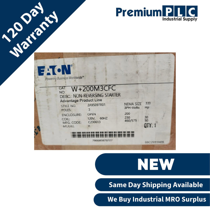 NEW EATON CUTLER-HAMMER W+200M3CFC SIZE 3 NON-REVERSING STARTER 2A95097R01