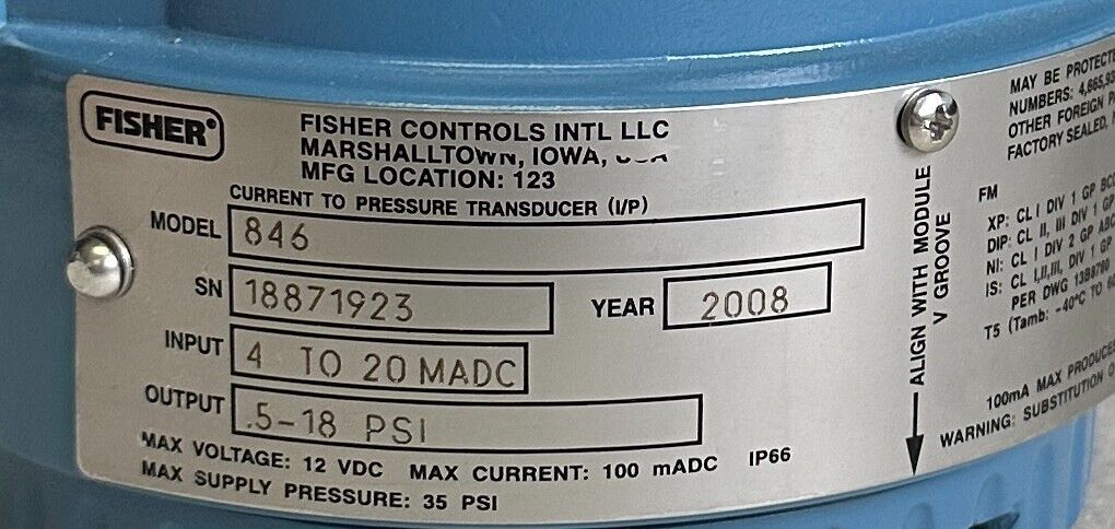 NEW FISHER 846-738-1-1 / 18B43992752 ELECTRO-PNEUMATIC TRANSDUCER MODEL 846 3311