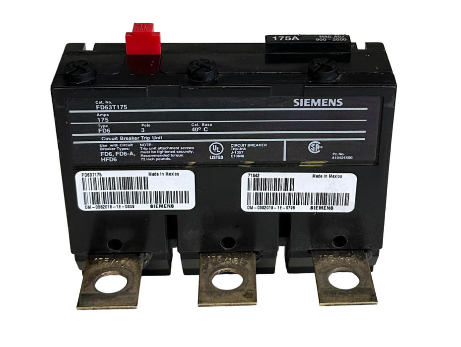 SIEMENS FD63T175 CIRCUIT BREAKER TRIP UNIT 175A 3-POLE FD6 FD6-A HFD6 71842