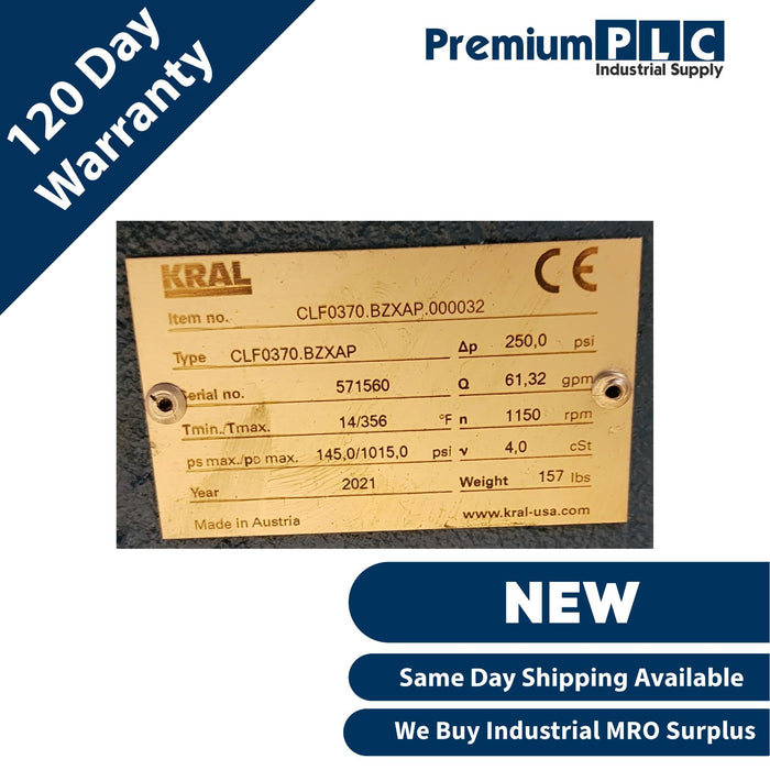 NEW KRAL CLF0370.BZXAP.000032 CL SERIES CLF FLANGE SCREW PUMP  61,32GPM MFD 2021