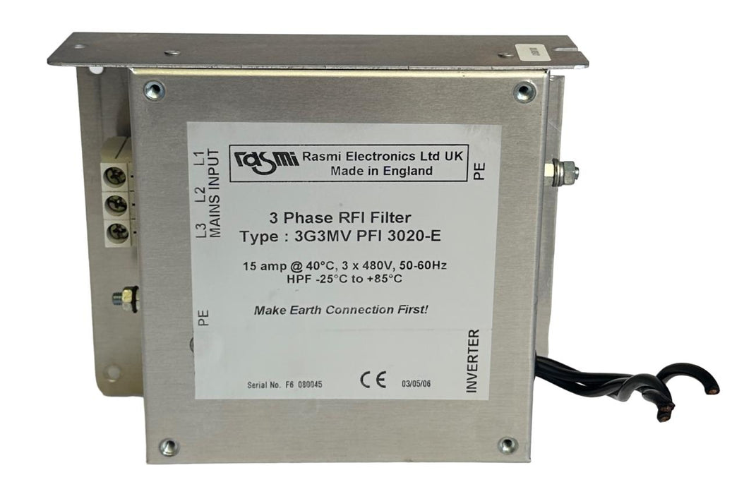 OMRON RASMI ELECTRONICS 3G3MV PFI 3020-E 3-PHASE RFI FILTER 15A 480V 50/60Hz