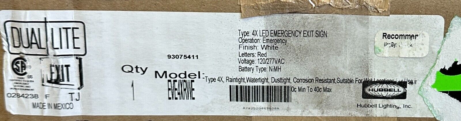 NEW HUBBELL DUAL LITE EVE4XRWE / 93075411 4X LED EMERGENCY EXIT SIGN 120/277VAC