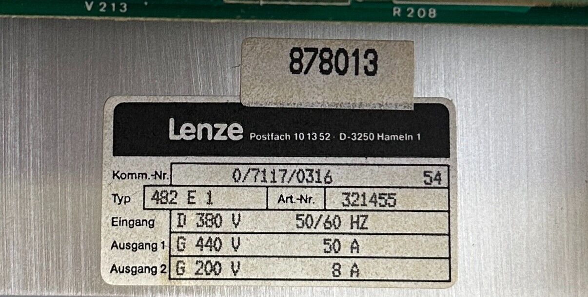 NEW LENZE 482-E-1 / 321455 / 482E1 DC DRIVE 380V INPUT 200/440V OUTPUT 8/50A