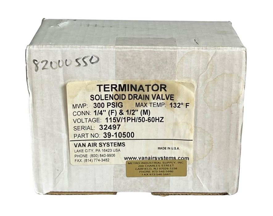 NEW VAN AIR SYSTEMS 39-10500 / EDV-2006 TERMINATOR SOLENOID DRAIN VALVE 115V 1PH