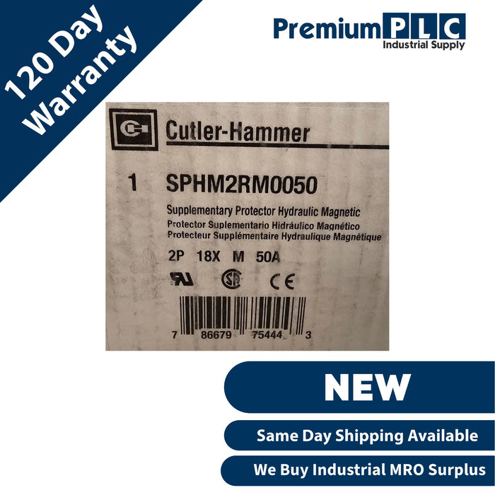 NEW CUTLER-HAMMER SPHM2RM0050 HYDRAULIC-MAGNETIC SUPPLEMENTARY PROTECTOR 50A 2P