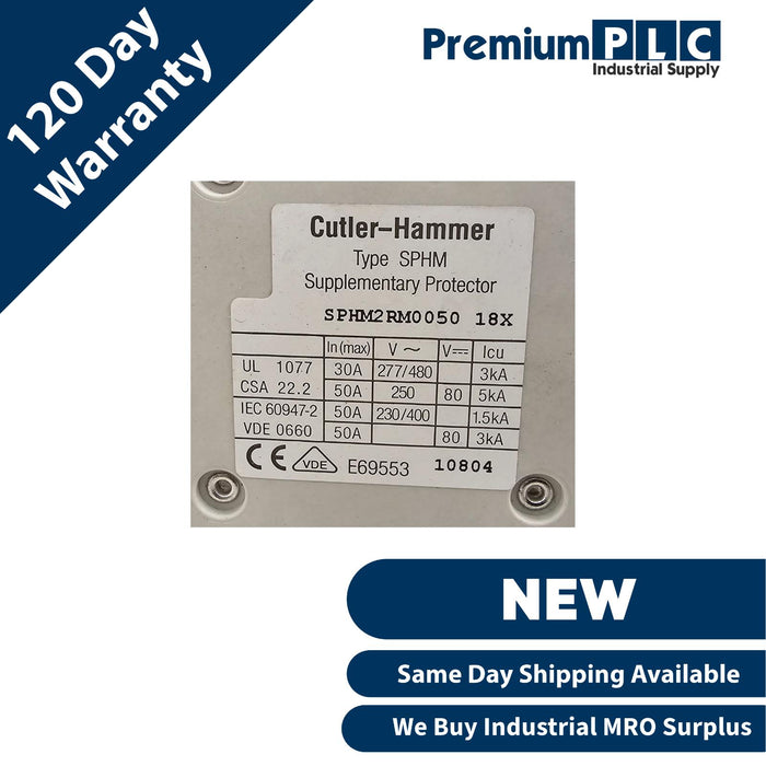 NEW CUTLER-HAMMER SPHM2RM0050 HYDRAULIC-MAGNETIC SUPPLEMENTARY PROTECTOR 50A 2P