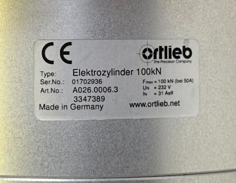 NEW ORTLIEB A026.006.3 / 3347389 ELEKTROZYLINDER 100kN (bei 50A) 232V 31 AEFF