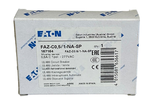 NEW EATON FAZ-C0,5/1-NA-SP / 167164 MOELLER SERIES 0.5A CIRCUIT BREAKER 277VAC