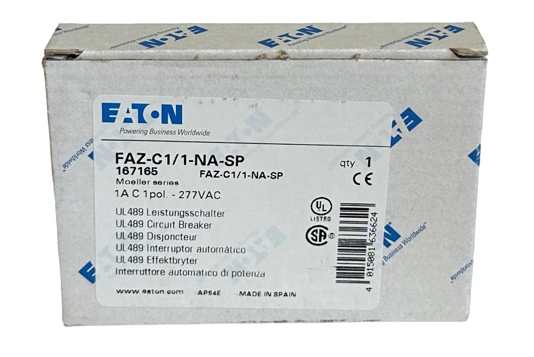 NEW EATON FAZ-C1/1-NA-SP / 167165 MOELLER SERIES 1A CIRCUIT BREAKER 1P 277VAC