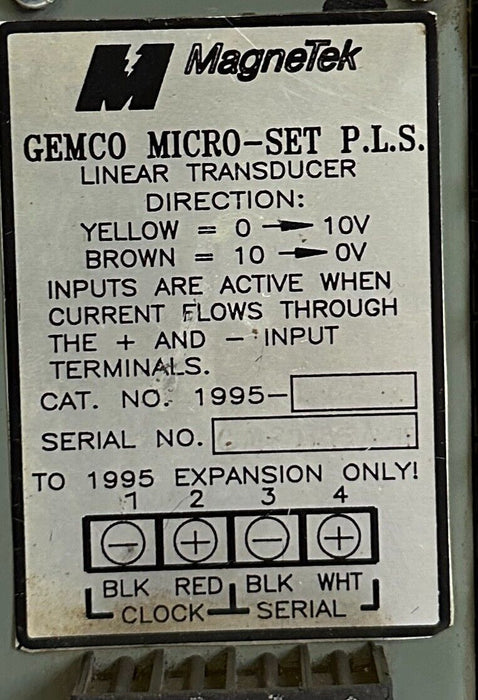 MagneTek GEMCO 1995- PLS MICRO-SET PROGRAMMABLE LIMIT SWITCH LINEAR TRANSDUCER