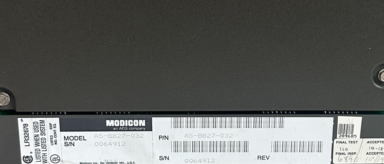 REPAIRED MODICON AS-B827-032 / ASB827032 32-PT 800 SERIES INPUT MODULE 24VDC