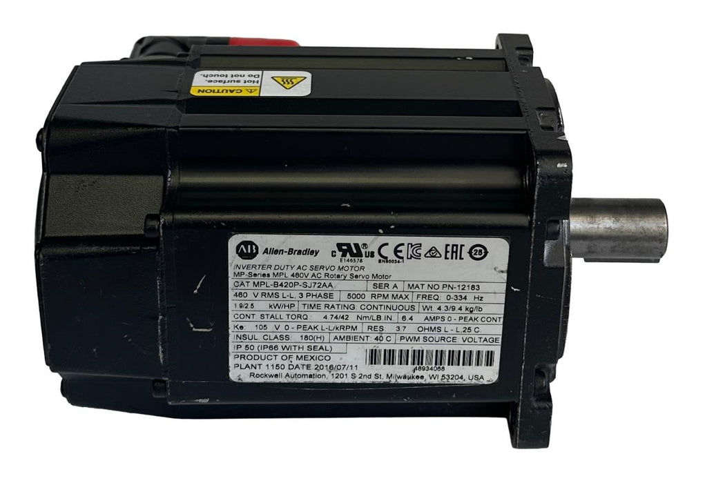 ALLEN BRADLEY MPL-B420P-SJ72AA /A Kinetix MP-SERIES AC SERVO MOTOR 1.9kW/2.5HP