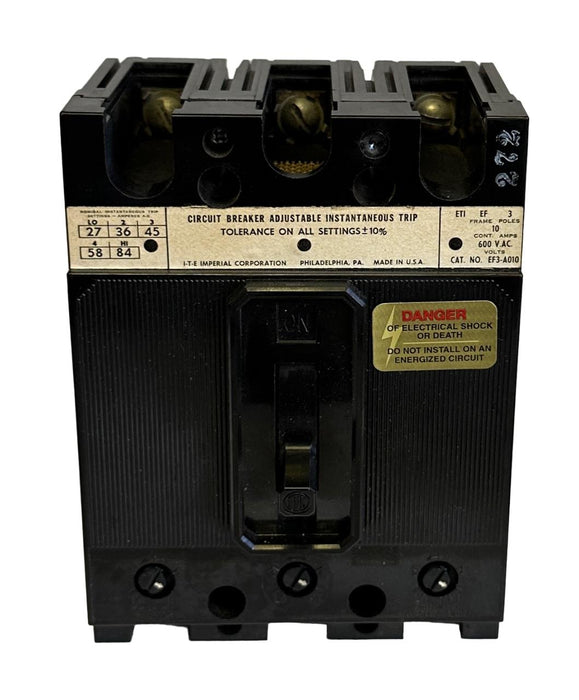 NEW ITE EF3-A010 / EF3A010 CIRCUIT BREAKER W/ ADJUSTABLE INSTANTANEOUS TRIP 600V