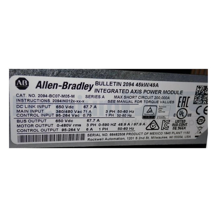 ALLEN BRADLEY 2094-BC07-M05-M /A Kinetix 6200/6500 INTEGRATED AXIS POWER MODULE