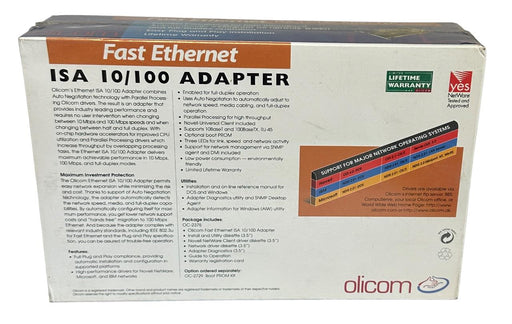 NEW SEALED OLICOM OC-2375 / 23751681 FAST EtherNet ISA 10/100 ADAPTER CARD