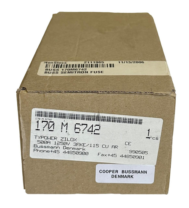 NEW COOPER BUSSMANN 170-M-6742 / 170M6742 TYPOWER ZILOX 500A FUSE 1250V 3FKE/115