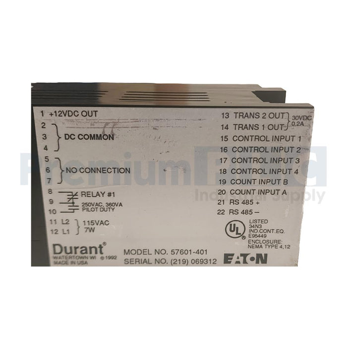 EATON DURANT 57601-401 AMBASSADOR SERIES COUNT CONTROL TOTALIZER 115 VAC NSNB