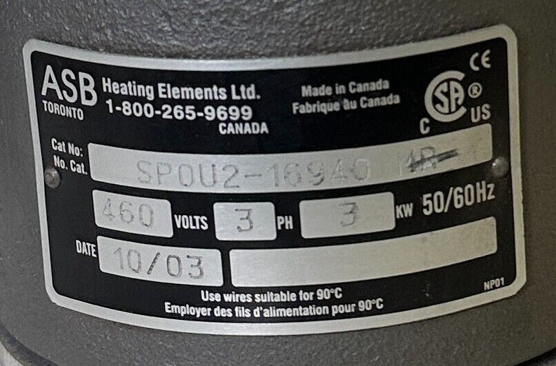 NEW ASB HEATING ELEMENTS SPOU2-16940 / SP0U2-16940 MR FLANGED IMMERSION HEATER