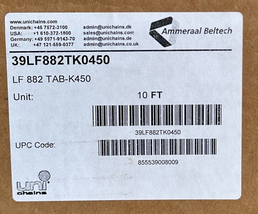 NEW SEALED UNI CHAINS 39LF882TK0450 / LF 882 TAB-K450 CONVEYOR CHAIN 10FT