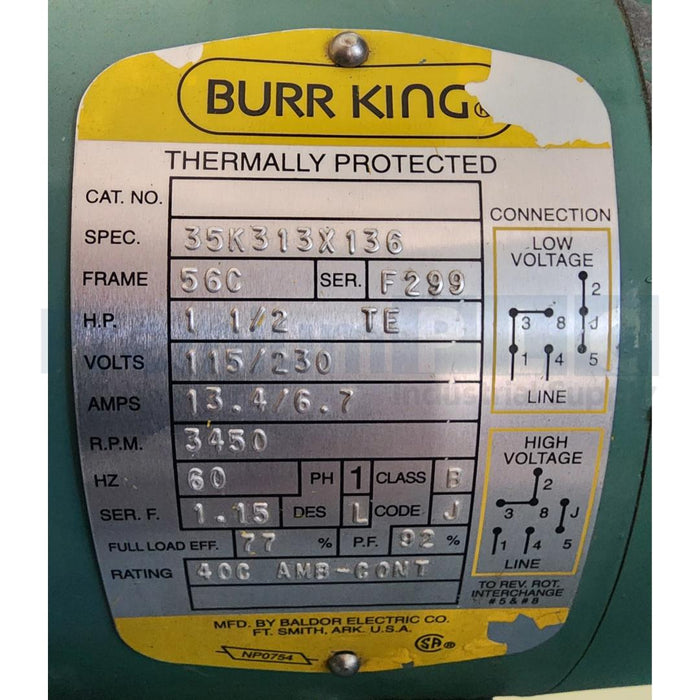 BURR KING 960-250 2.5 X 60 TWO WHEEL BELT GRINDER / 90100 1.5HP 120V 8000 SFPM