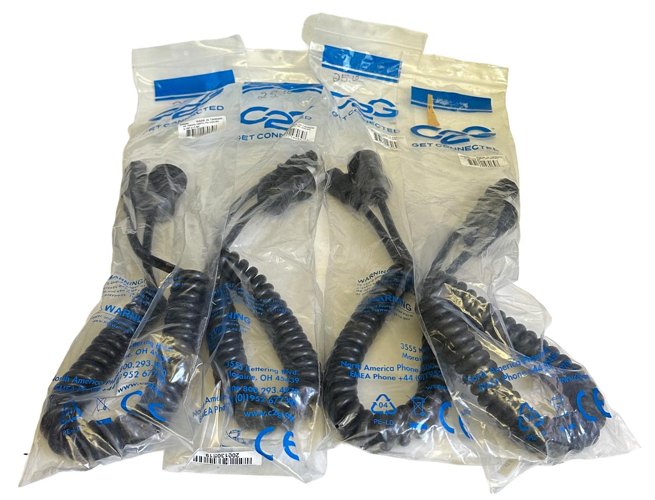 4 NEW C2G 48064 4FT 18AWG HSPTL PC COILED 5-15P-C13 BK POWER CORDS NOS