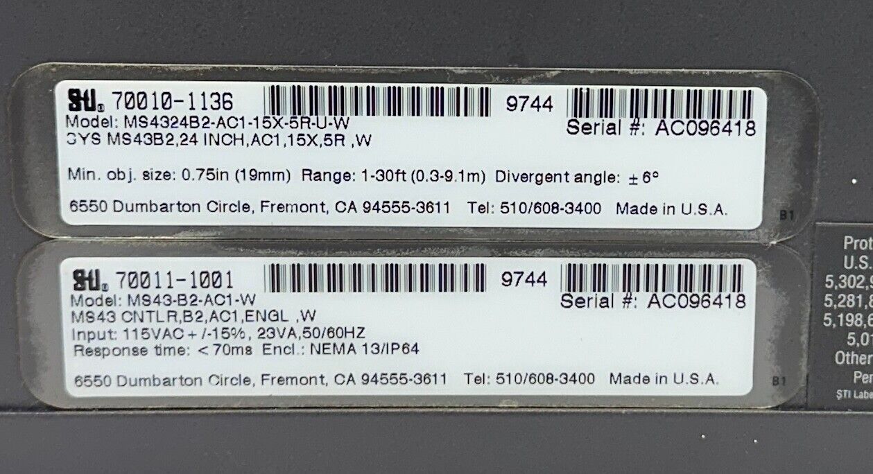 STI 70010-1136 / 70011-1001 MiniSafe/FlexSafe 4300B-2 CONTROLLER MS43-B2-AC1-W