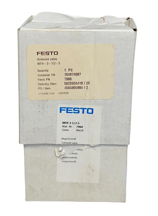 NEW FESTO MFH-3-1/2-S / 7960 ELECTRICAL AIR SOLENOID VALVE 3/2 52mm NSMP