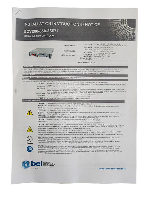 BEL POWER SOLUTIONS BCV200-350-8S577 / BCV200-350-8 20kW INVERTER/CHARGER NSFS