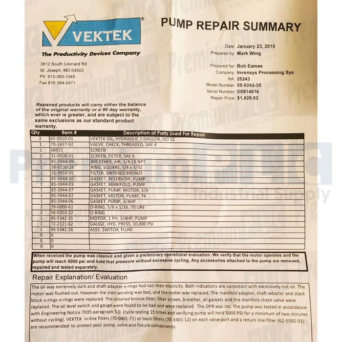 VEKTEK VektorFlo 55-9242-35 2-STAGE WORKHOLDING ELEC./HYDRAULIC DECOUPLER PUMP