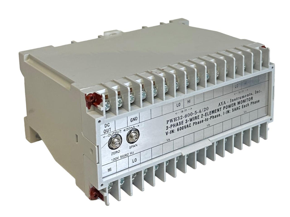 NEW AYA INSTRUMENTS PWH32-600-5-4/20 3-PHASE 3-WIRE 2-ELEMENT POWER MONITOR NSNP