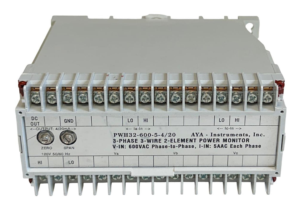 NEW AYA INSTRUMENTS PWH32-600-5-4/20 3-PHASE 3-WIRE 2-ELEMENT POWER MONITOR NSNP